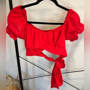 Red Crop Wrap top